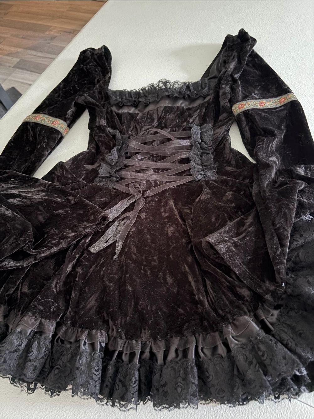 NWT. Currentr Mood. Small. Black Velvet Gothic Lace-Up Dress
